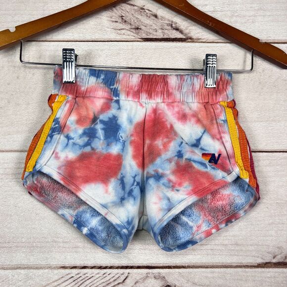 Aviator Nation Sweat Shorts Girls Sz 8 Multicolor Tie Dye Elastic Waist Jogging - Picture 1 of 6